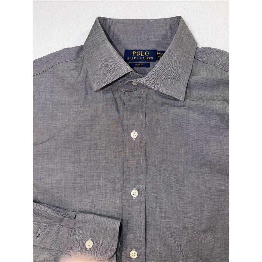 Polo Ralph Lauren Slim Fit Long Sleeve Button Up Shirt 16.5 / 42 Gray Formal